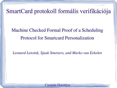 SmartCard protokoll formális verifikációja