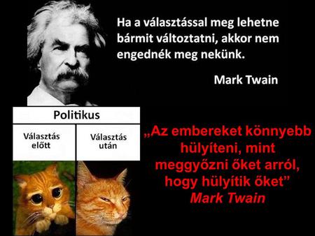 „Az embereket könnyebb hülyíteni, mint meggyőzni őket arról, hogy hülyítik őket” Mark Twain.