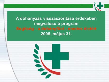 A dohányzás visszaszorítása érdekében megvalósuló program Segítség - a dohányfüst - mentes életért 2005. május 31.