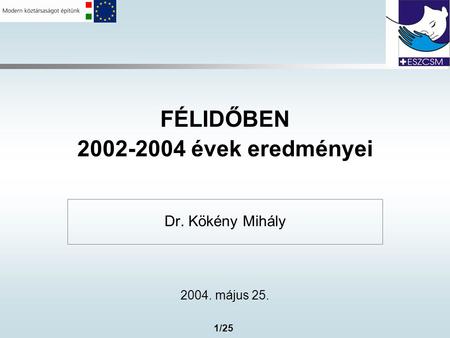 1/25 FÉLIDŐBEN 2002-2004 évek eredményei Dr. Kökény Mihály 2004. május 25.
