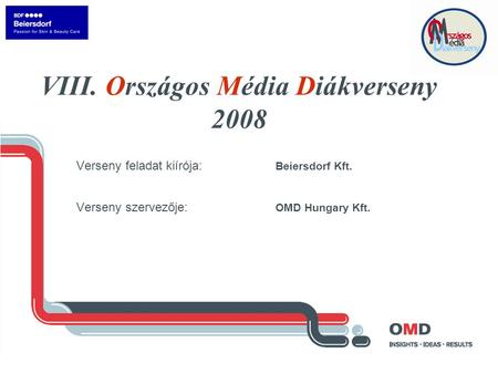 Verseny feladat kiírója: Beiersdorf Kft. Verseny szervezője: OMD Hungary Kft. VIII. Országos Média Diákverseny 2008.