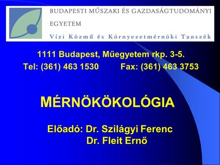 1111 Budapest, Műegyetem rkp Előadó: Dr. Szilágyi Ferenc