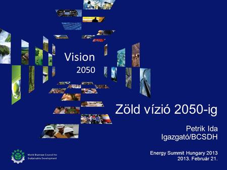 Vision 2050 Zöld vízió 2050-ig Petrik Ida Igazgató/BCSDH Energy Summit Hungary 2013 2013. Február 21.