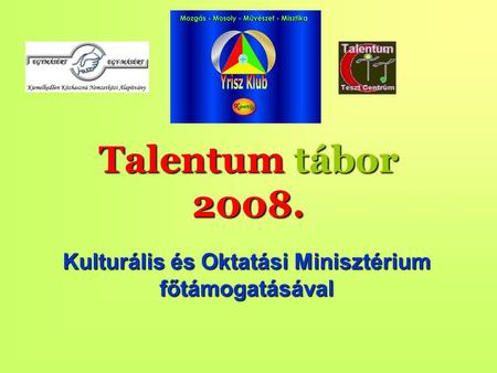 Talentum tábor 2008. Kulturális és Oktatási Minisztérium főtámogatásával.
