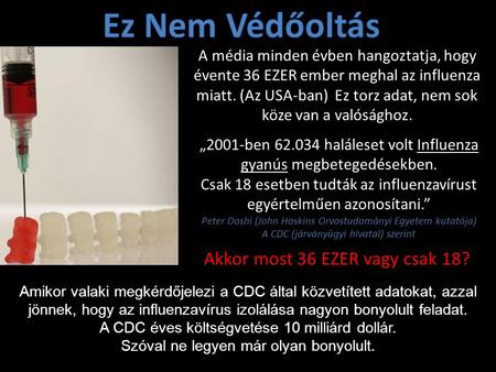 A média minden évben hangoztatja, hogy évente 36 EZER ember meghal az influenza miatt. (Az USA-ban) Ez torz adat, nem sok köze van a valósághoz. „2001-ben.