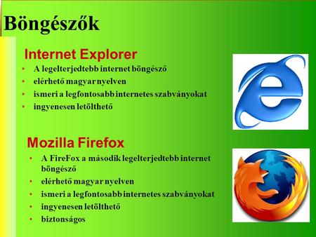 Böngészők Internet Explorer Mozilla Firefox