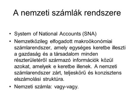 A nemzeti számlák rendszere