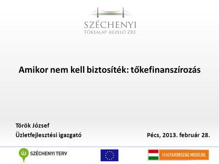 Amikor nem kell biztosíték: tőkefinanszírozás Török József Üzletfejlesztési igazgató Pécs, 2013. február 28.