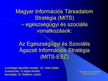 Magyar Információs Társadalom Stratégia (MITS) – egészségügyi és szociális vonatkozások: Az Egészségügyi és Szociális Ágazati Információs Stratégia (MITS-ESZ)