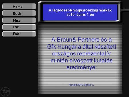 A legerősebb magyarországi márkák 2010. április 1-én A Braun& Partners és a Gfk Hungária által készített országos reprezentatív mintán elvégzett kutatás.