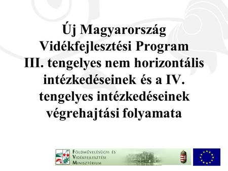 Új Magyarország Vidékfejlesztési Program III. tengelyes nem horizontális intézkedéseinek és a IV. tengelyes intézkedéseinek végrehajtási folyamata.