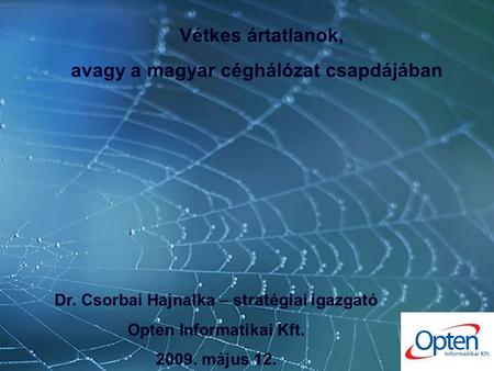 Vétkes ártatlanok, avagy a magyar céghálózat csapdájában Dr. Csorbai Hajnalka – stratégiai igazgató Opten Informatikai Kft. 2009. május 12.