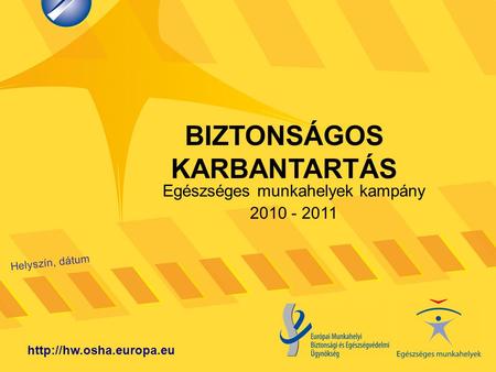 BIZTONSÁGOS KARBANTARTÁS Helyszín, dátum  Egészséges munkahelyek kampány 2010 - 2011.