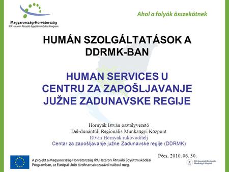 HUMÁN SZOLGÁLTATÁSOK A DDRMK-BAN HUMAN SERVICES U CENTRU ZA ZAPOŠLJAVANJE JUŽNE ZADUNAVSKE REGIJE Hornyák István osztályvezető Dél-dunántúli Regionális.