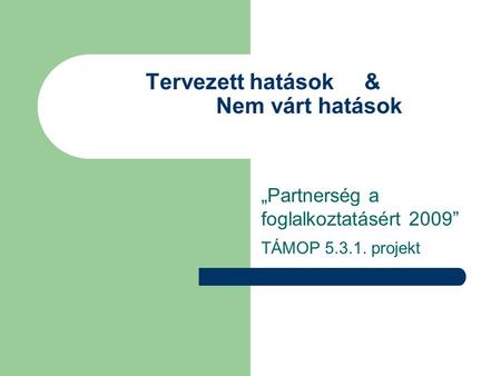 Tervezett hatások & Nem várt hatások „Partnerség a foglalkoztatásért 2009” TÁMOP 5.3.1. projekt.
