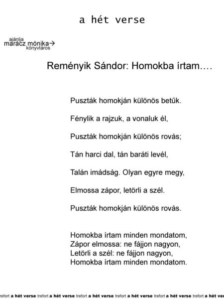 Reményik Sándor: Homokba írtam….