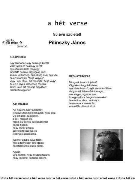 a hét verse Pilinszky János 95 éve született fűzik mira ajánlja