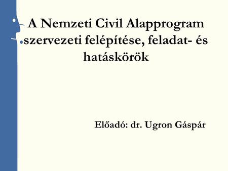 A Nemzeti Civil Alapprogram szervezeti felépítése, feladat- és hatáskörök Előadó: dr. Ugron Gáspár.