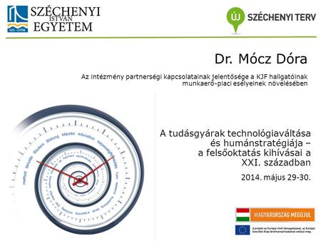 A tudásgyárak technológiaváltása és humánstratégiája – a felsőoktatás kihívásai a XXI. században 2014. május 29-30. Az intézmény partnerségi kapcsolatainak.