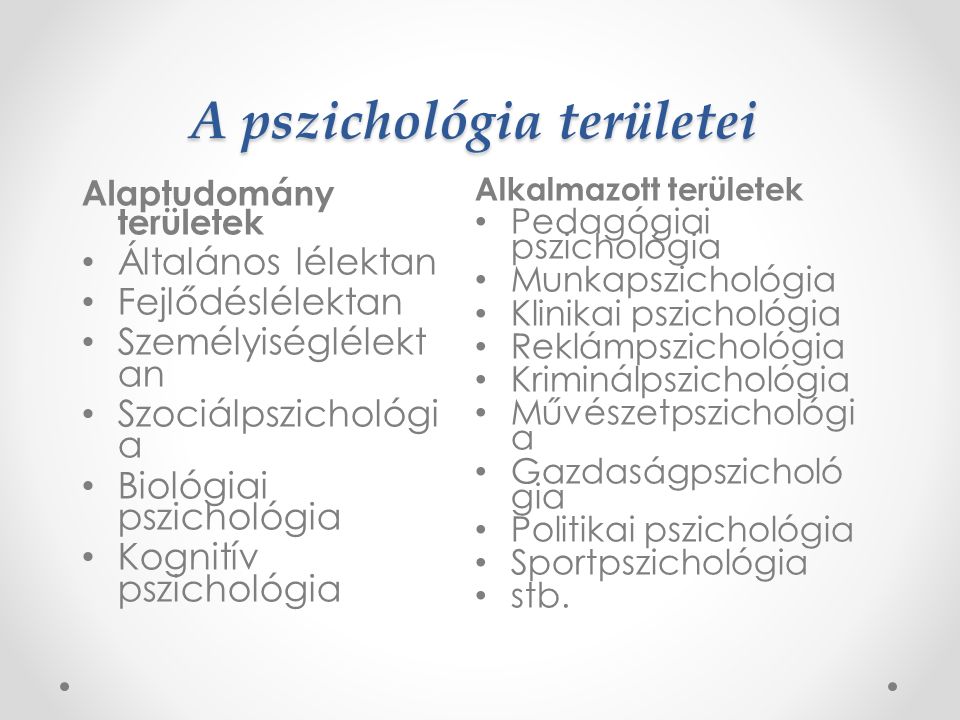 A pszichológia területei
