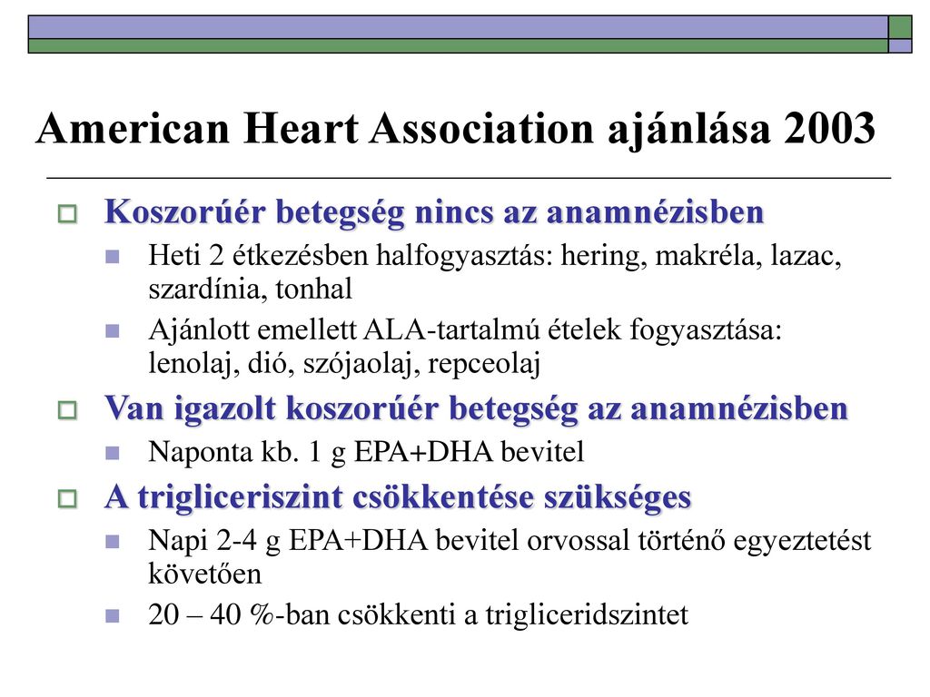 American Heart Association ajánlása 2003