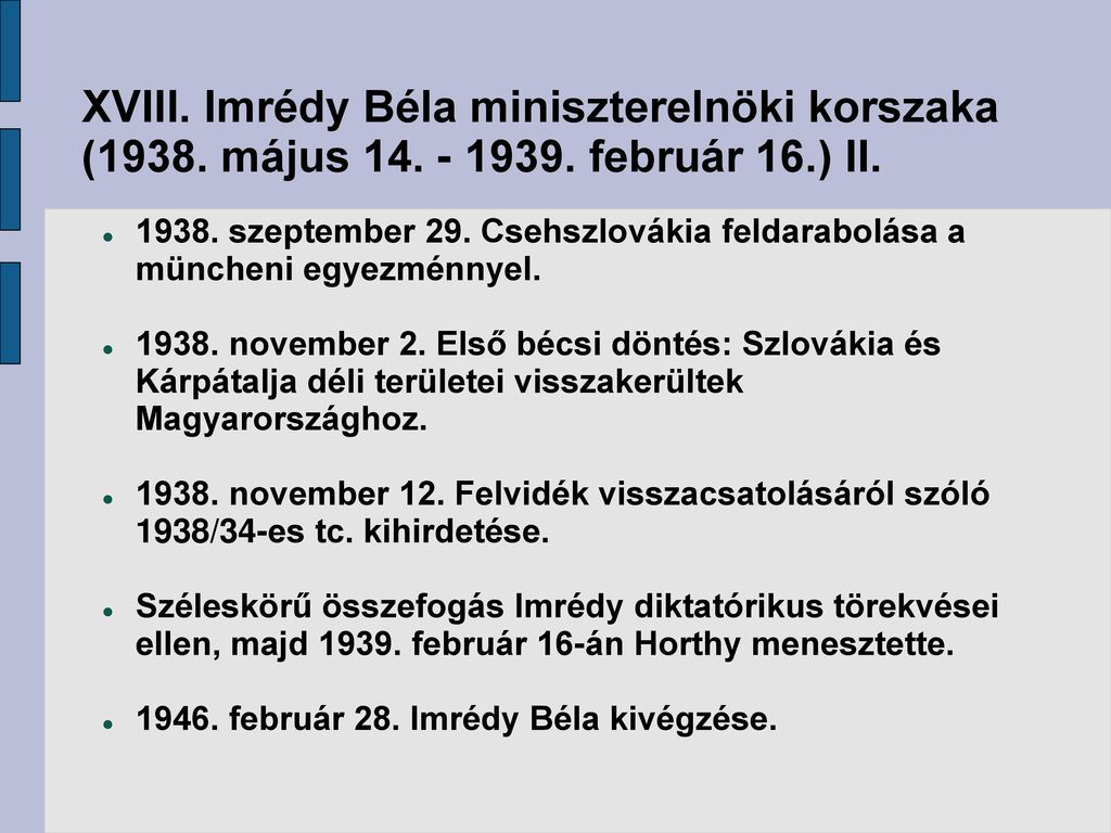 XVIII. Imrédy Béla miniszterelnöki korszaka (1938. május