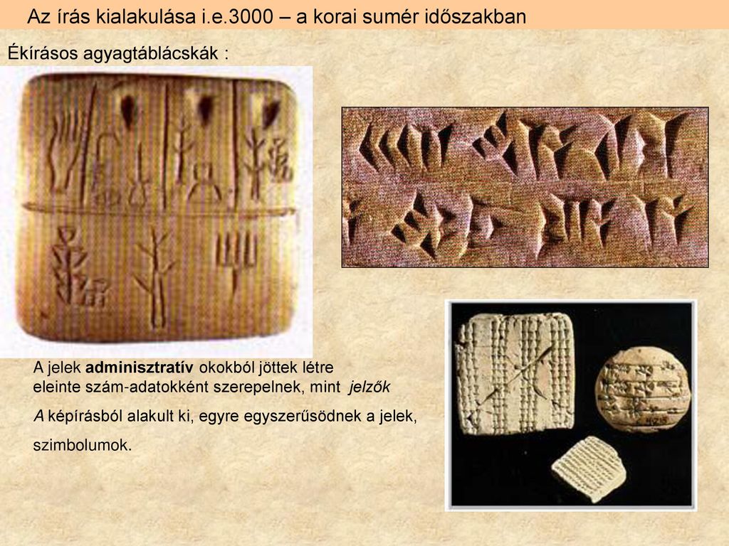 Az írás kialakulása i.e.3000 – a korai sumér időszakban