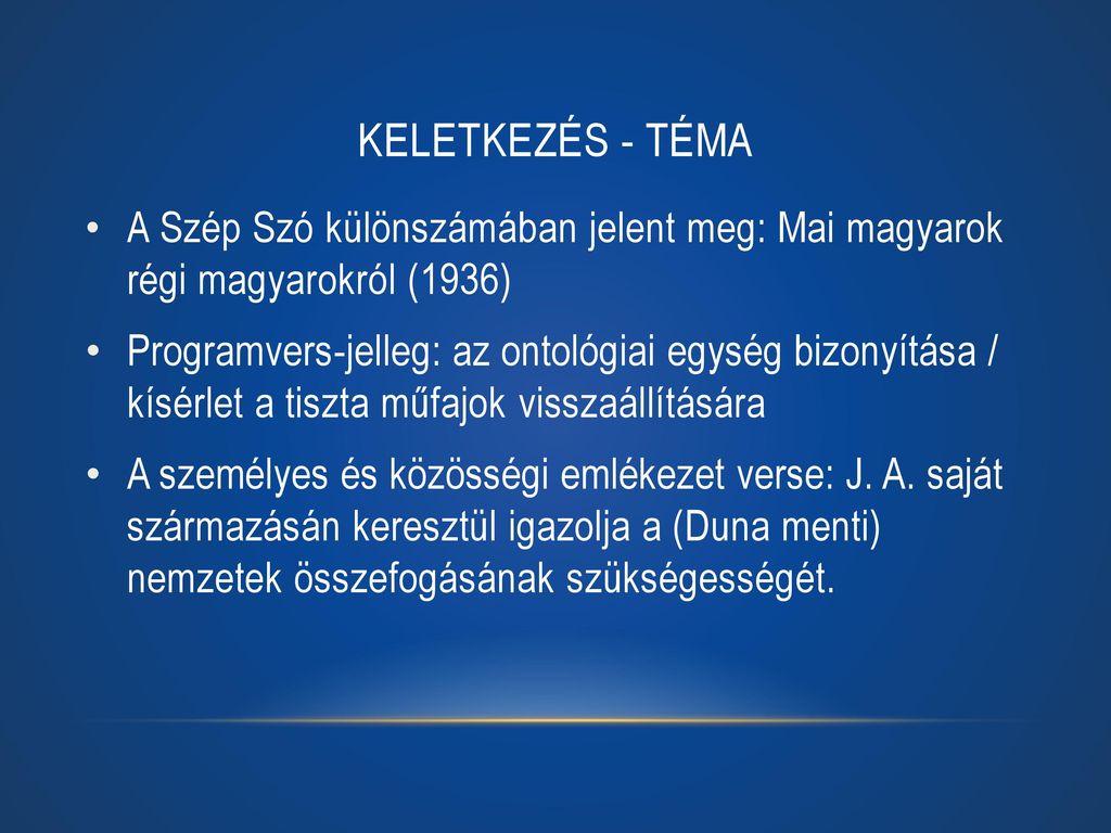 Keletkezés - téma A Szép Szó különszámában jelent meg: Mai magyarok régi magyarokról (1936)