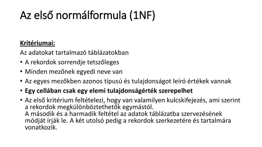 Az első normálformula (1NF)