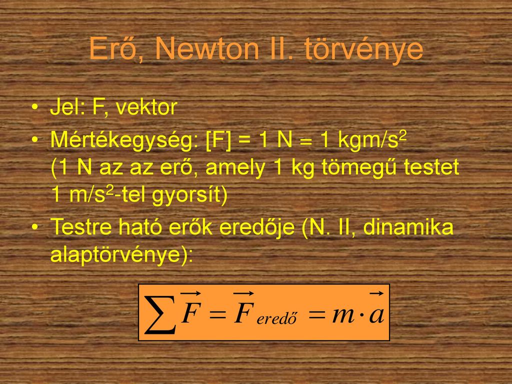 Erő, Newton II. törvénye Jel: F, vektor