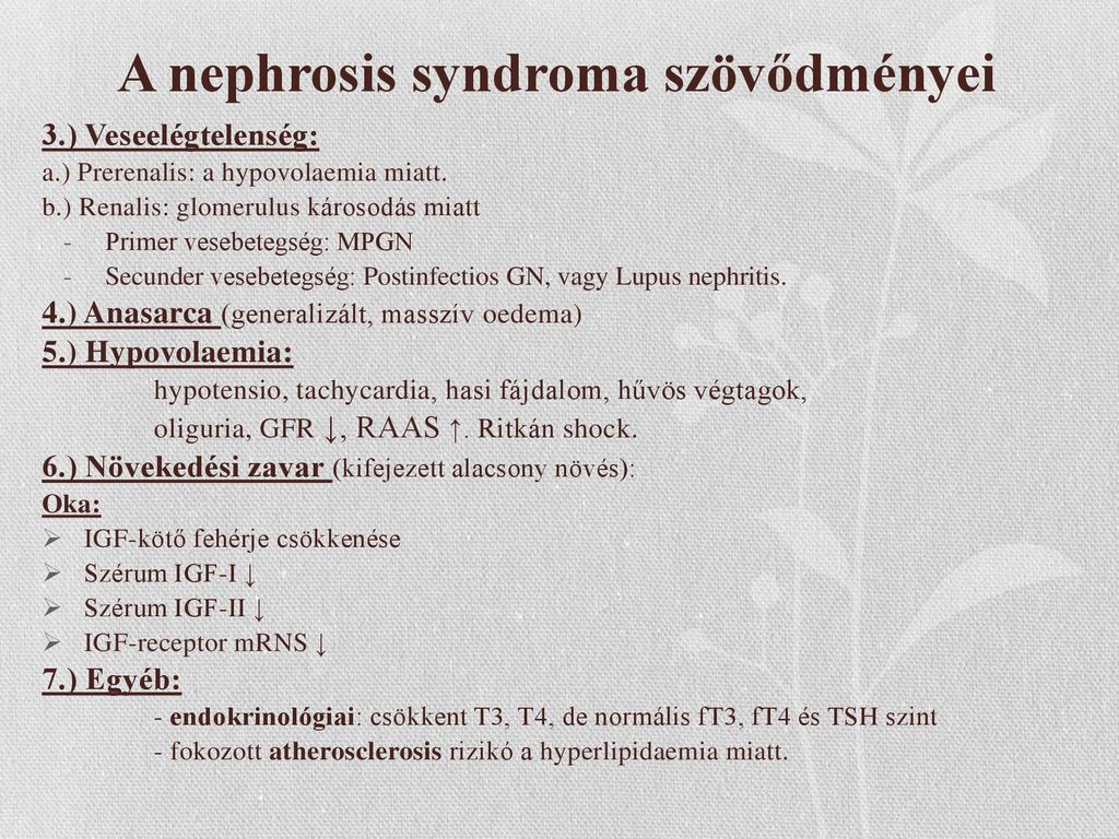 A nefrózis szindróma (veseeredetű tünetegyüttes)