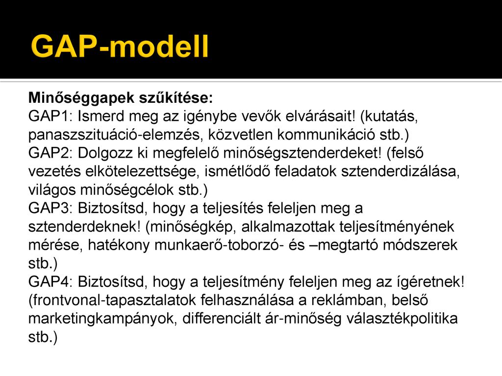 GAP-modell Minőséggapek szűkítése: