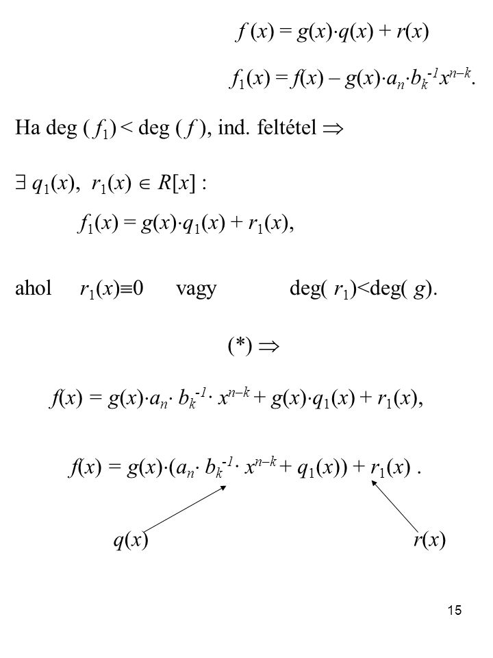 f1(x) = f(x) – g(x)anbk-1xn–k.