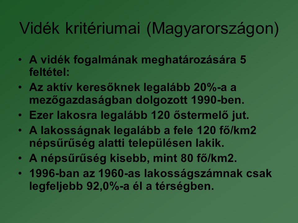 Vidék kritériumai (Magyarországon)