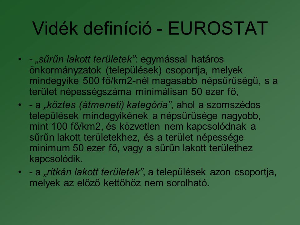 Vidék definíció - EUROSTAT