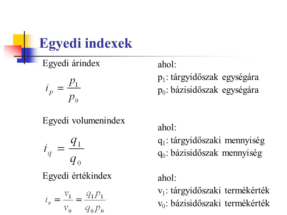 Egyedi indexek Egyedi árindex Egyedi volumenindex Egyedi értékindex