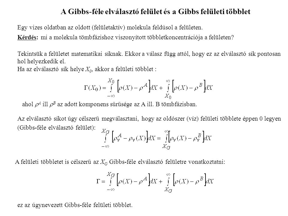 A Gibbs-féle elválasztó felület és a Gibbs felületi többlet