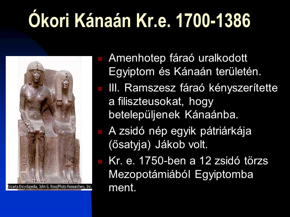 Ókori Kánaán Kr.e Amenhotep fáraó uralkodott Egyiptom és Kánaán területén.