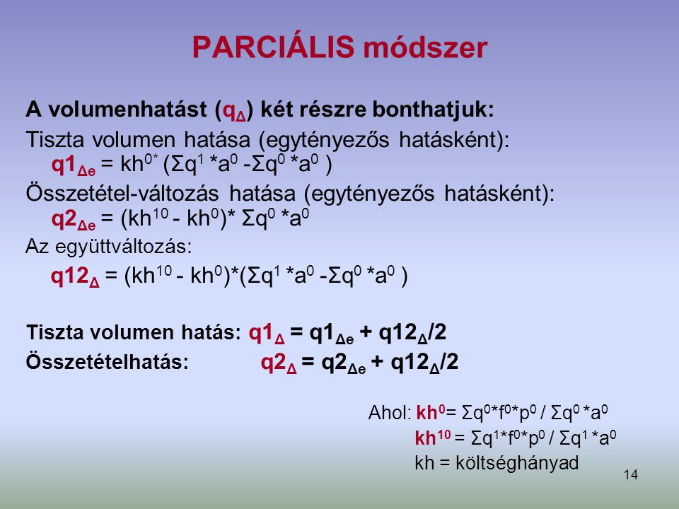 PARCIÁLIS módszer A volumenhatást (qΔ) két részre bonthatjuk: