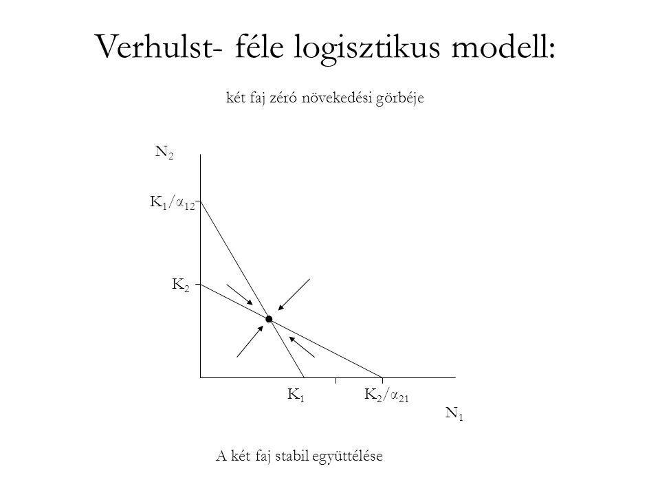 Verhulst- féle logisztikus modell: két faj zéró növekedési görbéje