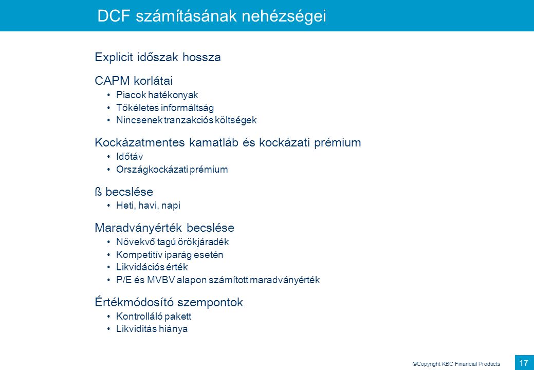 DCF számításának nehézségei