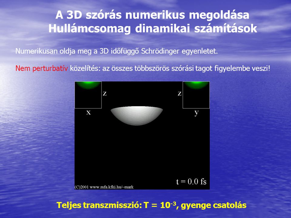 A 3D szórás numerikus megoldása Hullámcsomag dinamikai számítások