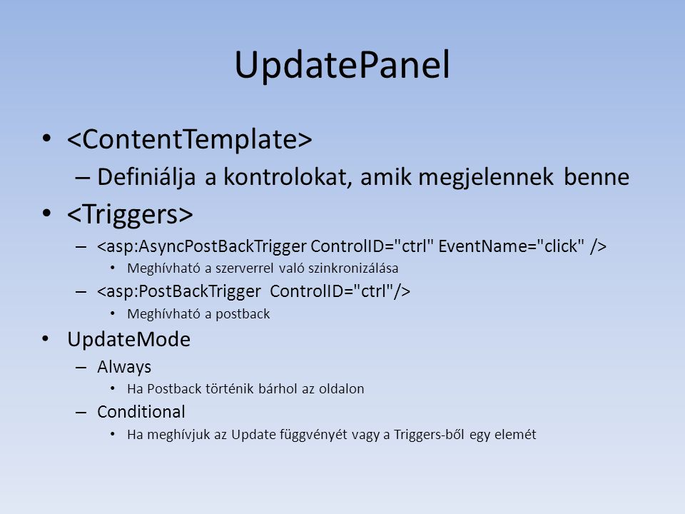 UpdatePanel <ContentTemplate> <Triggers>
