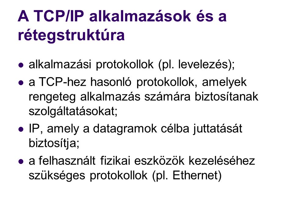 A TCP/IP alkalmazások és a rétegstruktúra