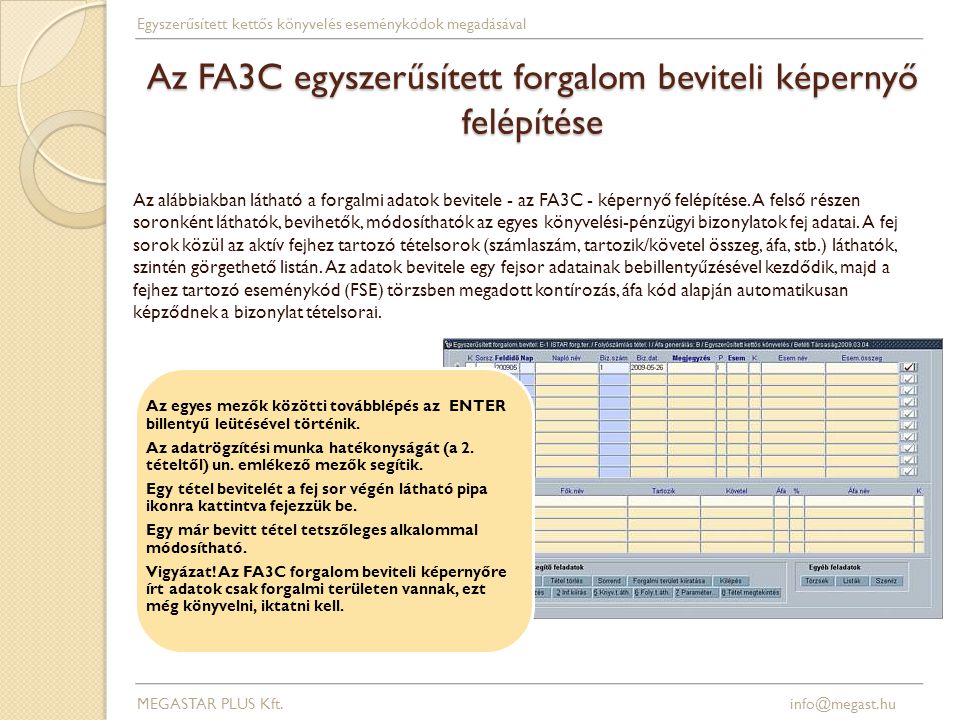 Az FA3C egyszerűsített forgalom beviteli képernyő felépítése