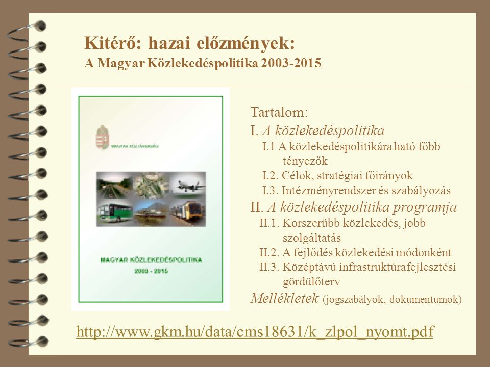Kitérő: hazai előzmények: A Magyar Közlekedéspolitika
