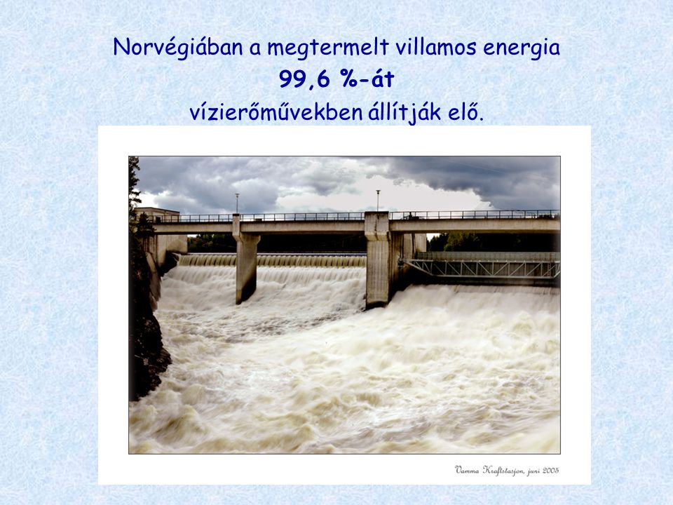 Norvégiában a megtermelt villamos energia 99,6 %-át
