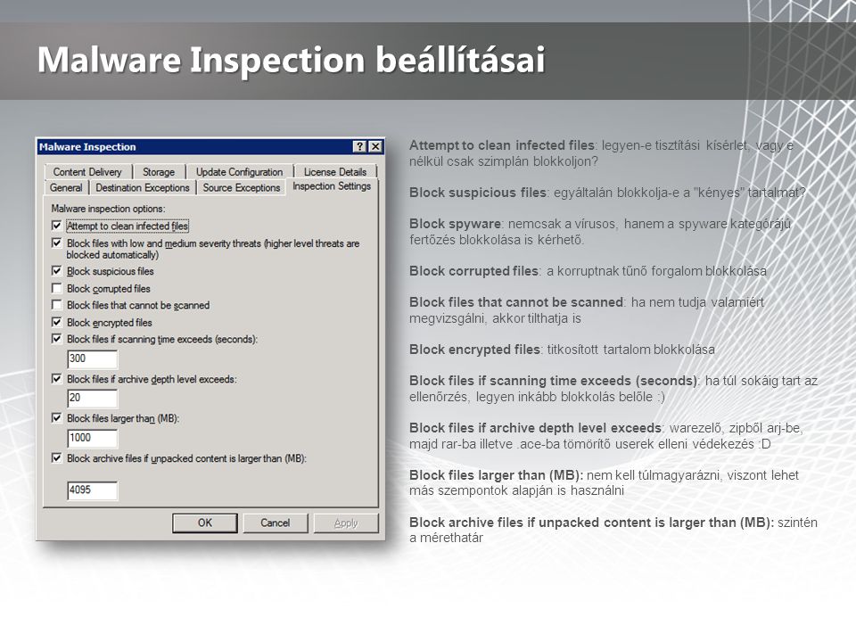 Malware Inspection beállításai