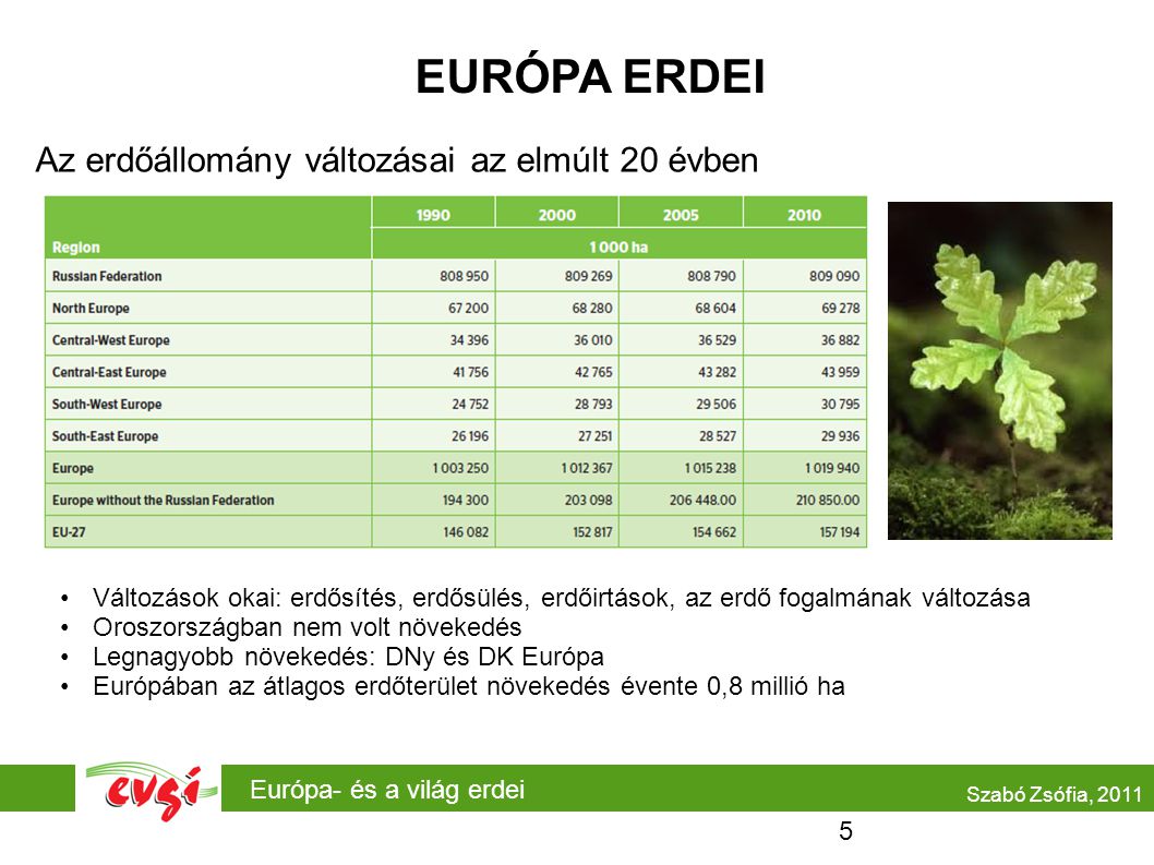 EURÓPA ERDEI Az erdőállomány változásai az elmúlt 20 évben