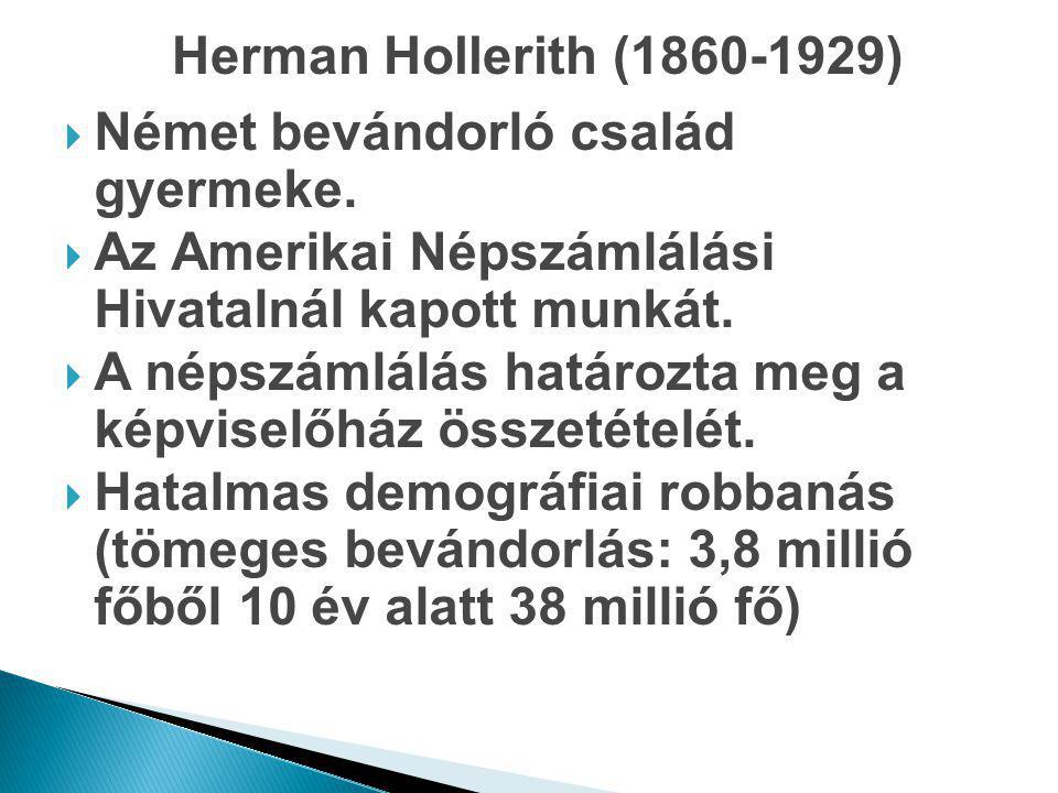 Herman Hollerith ( ) Német bevándorló család gyermeke. Az Amerikai Népszámlálási Hivatalnál kapott munkát.